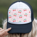 Cherries and Stars with Pink Striped Hat Background