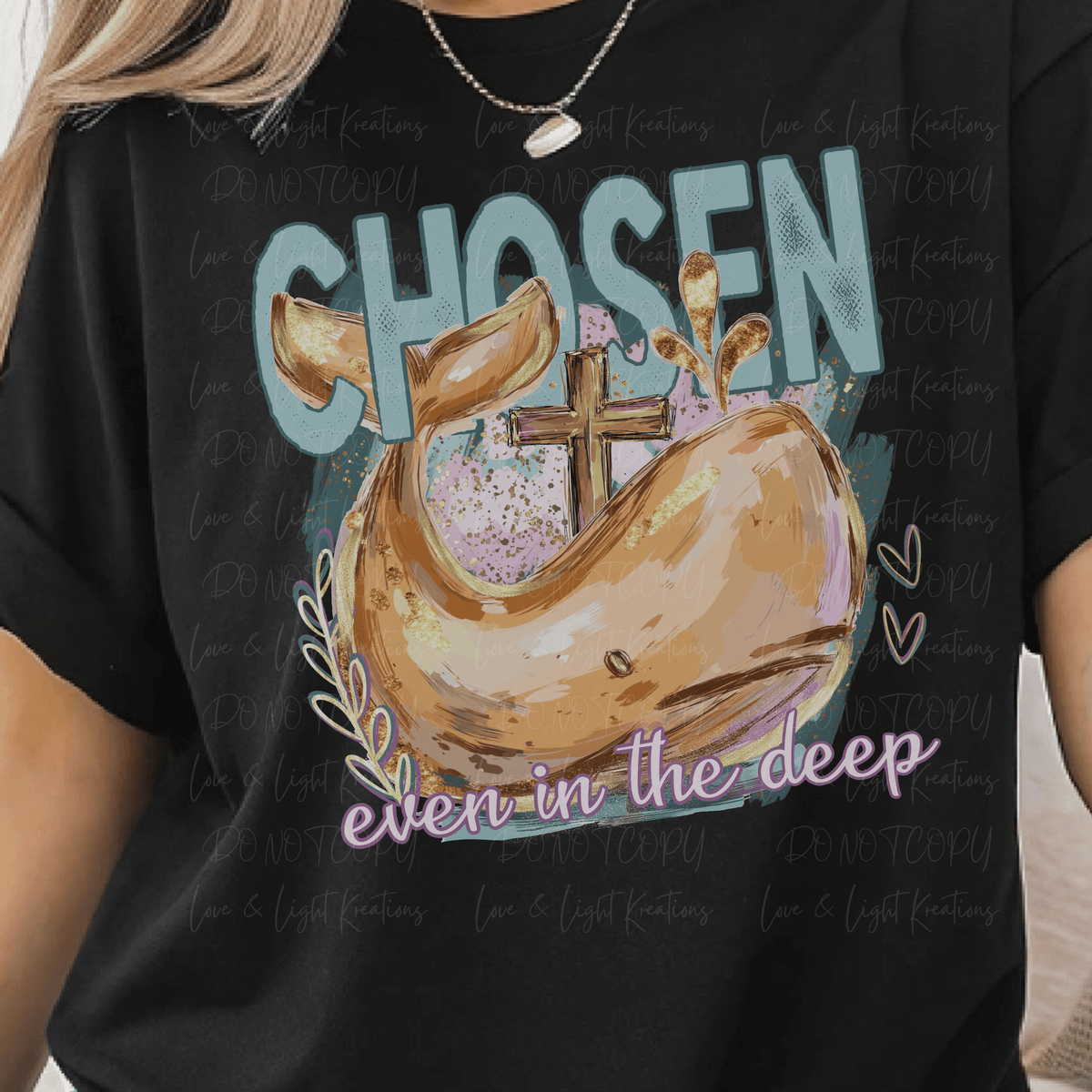 Chosen Even in the Deep with Whale and Cross Paint Strokes and Faux Glitter