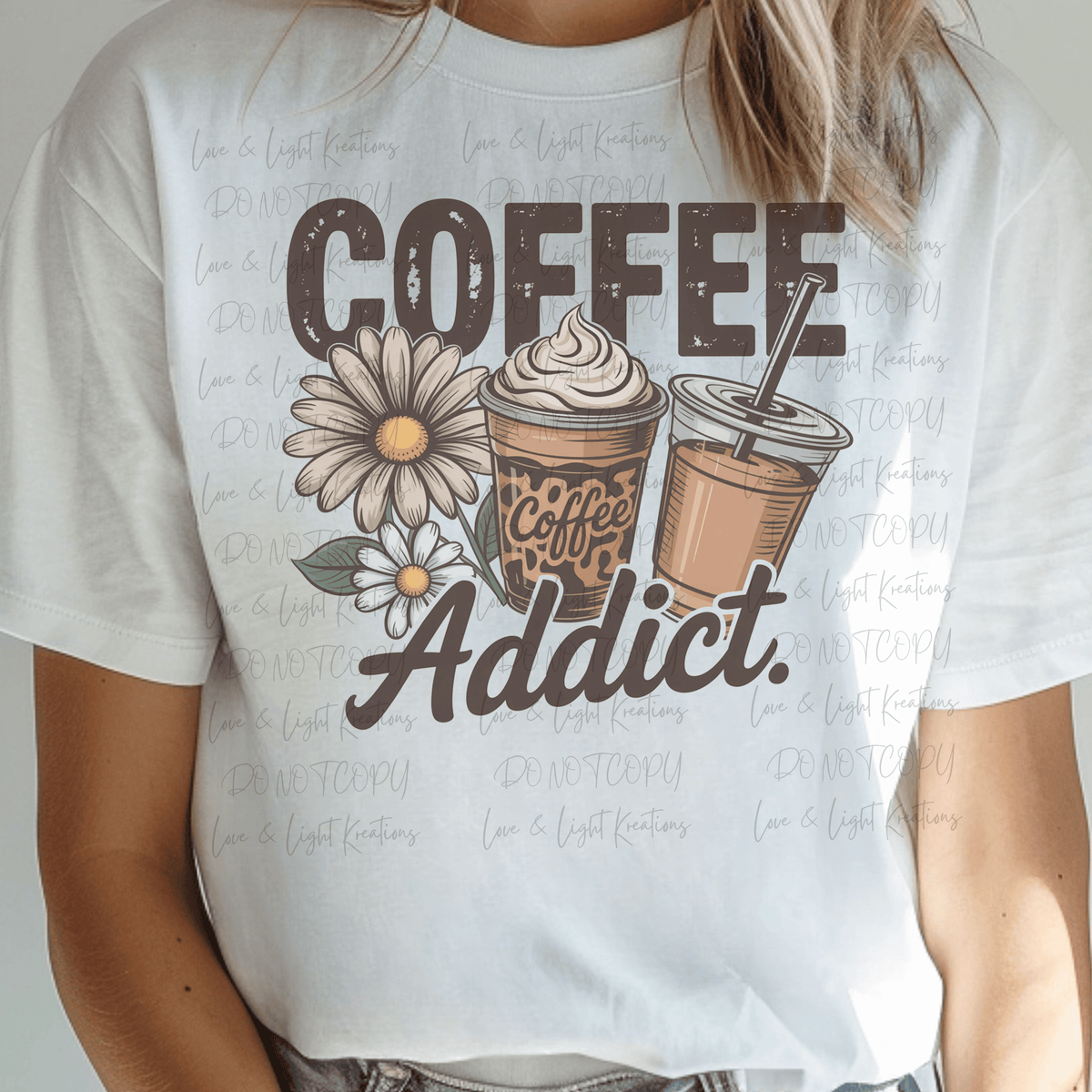 Coffee Addict with Coffees and Flowers