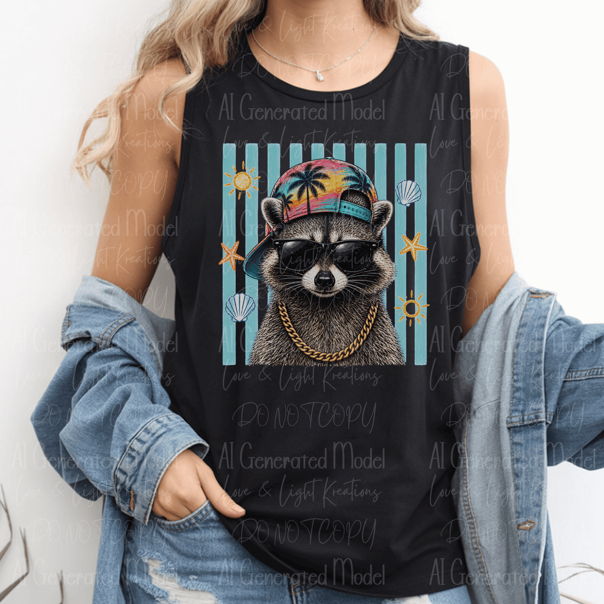 Cool Summer Racoon with Sunglasses and Hat