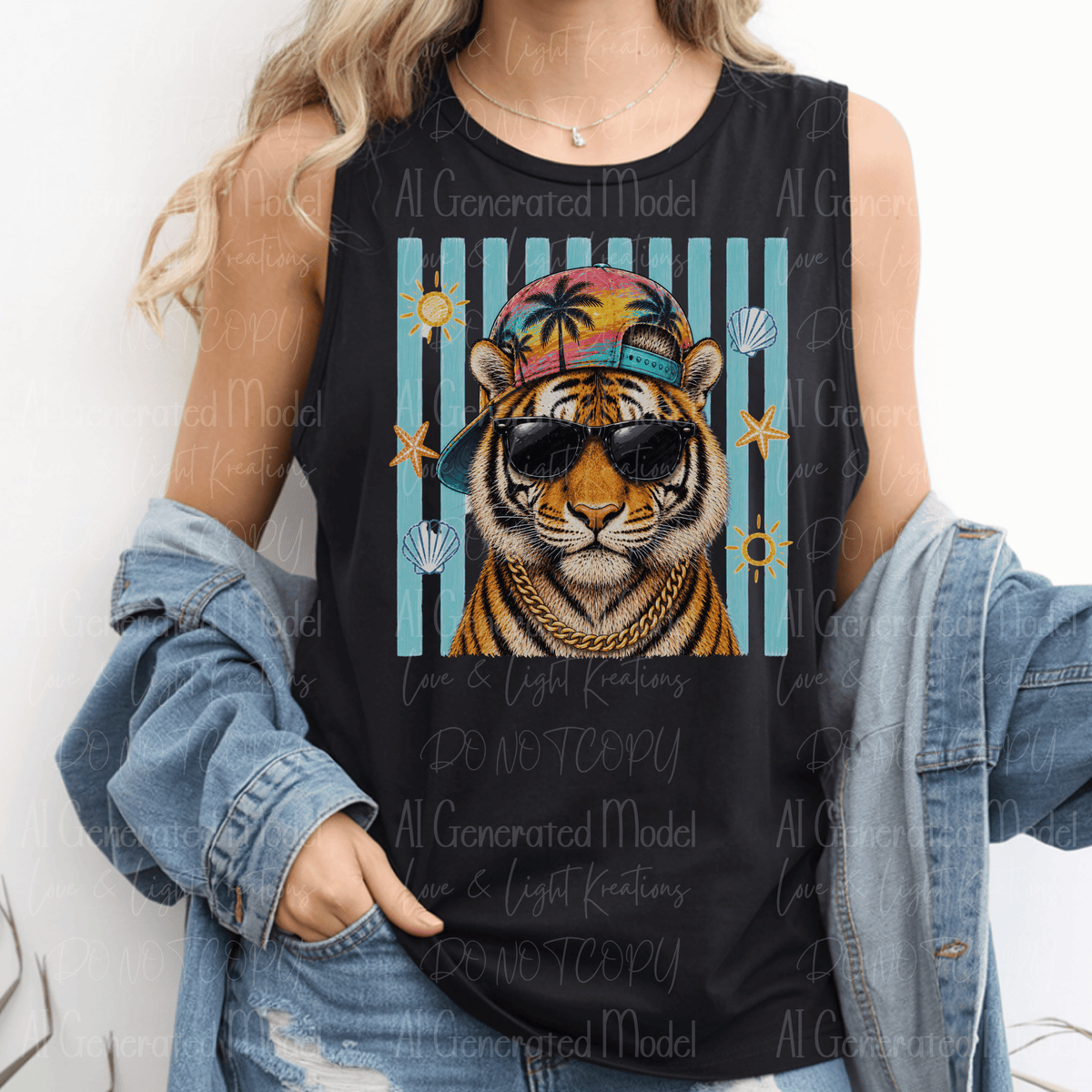 Cool Summer Tiger with Sunglasses and Hat