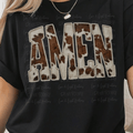 Cow Print Amen with Pearl Outline