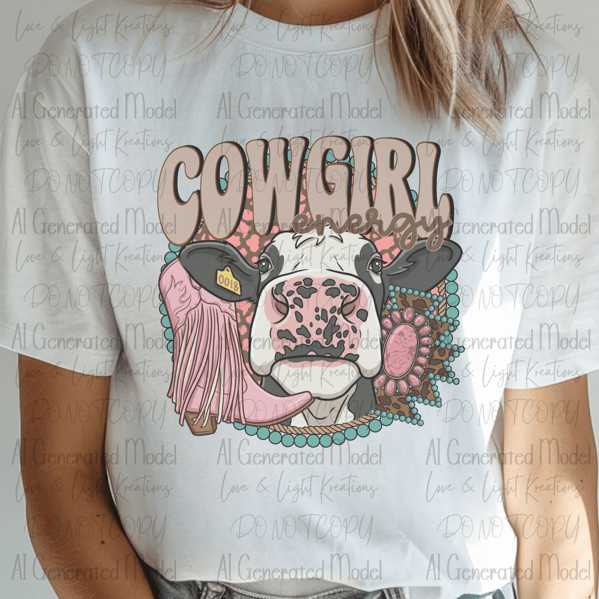 Cowgirl Energy with Pink Boots and Cow