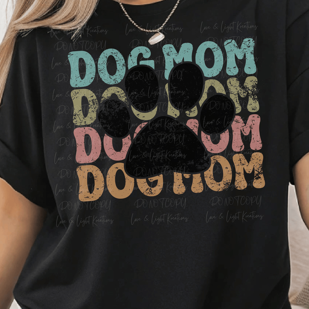 Distressed Colored Dog Mom with Black Paw Print