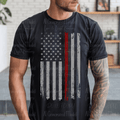 Distressed Flag with Red Stripe Firefighter