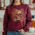 Distressed Floral Skull Checker