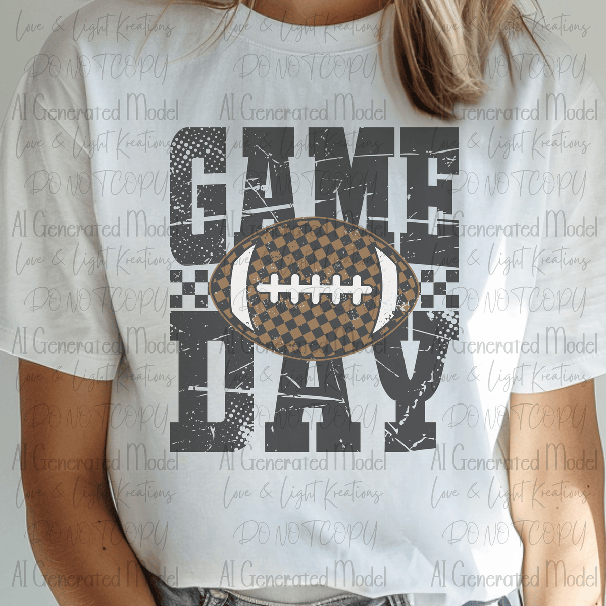 Distressed Football Game Day Checker Football