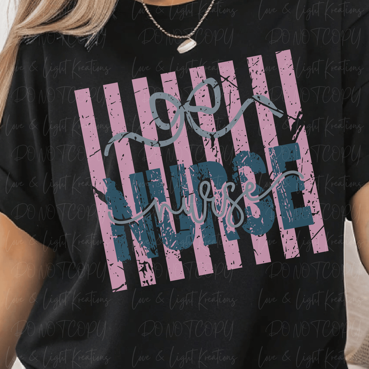 Distressed Nurse with Pink Stripes and Grey Bow