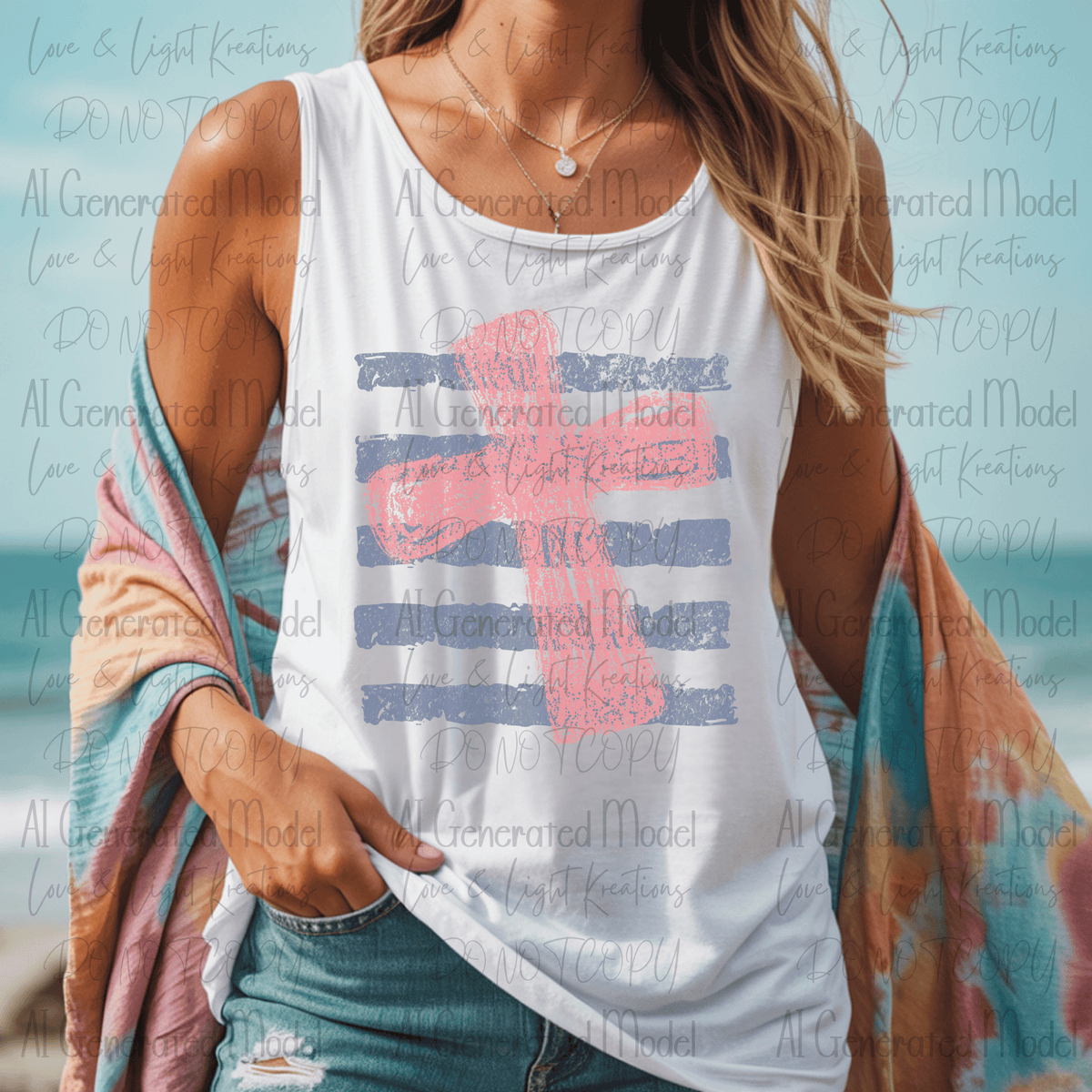 Distressed Pink Cross and Purple Stripes