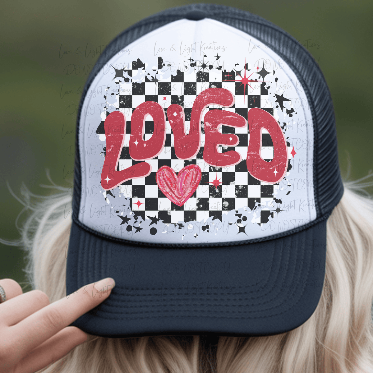 Distressed Retro Loved on Checkered