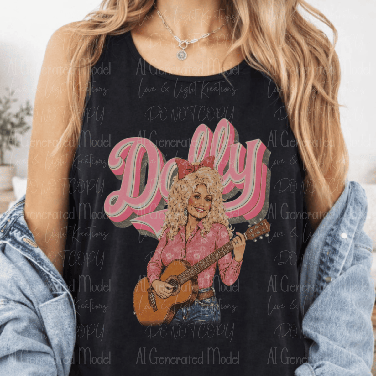 Dolly Playing Guitar Pink Script