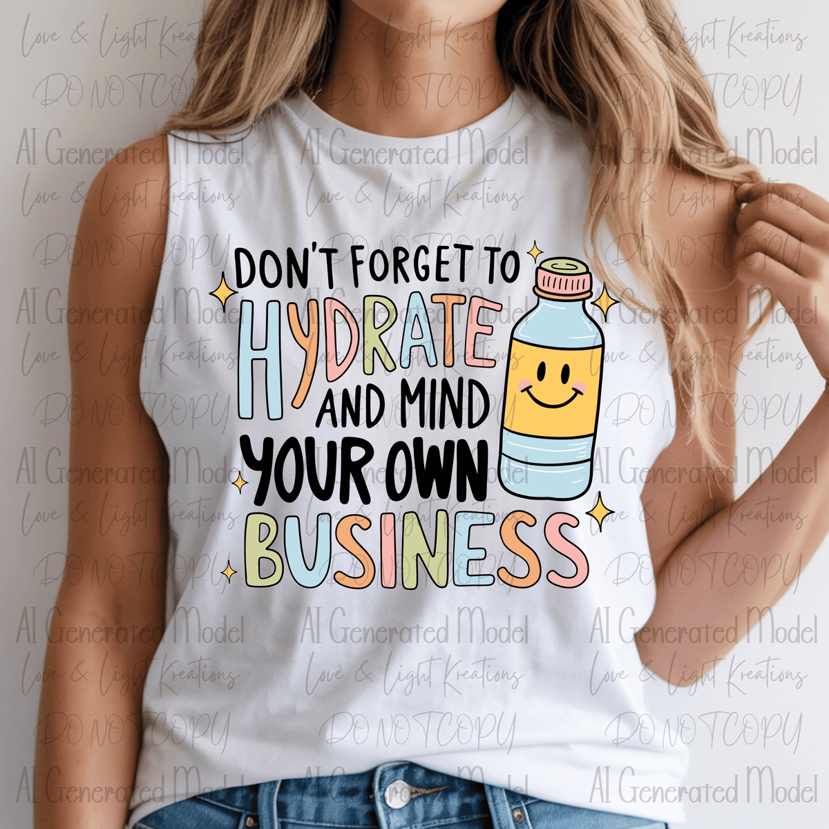 Don't Forget to Hydrate and Mind Your Own Business Water Bottle with Smiley