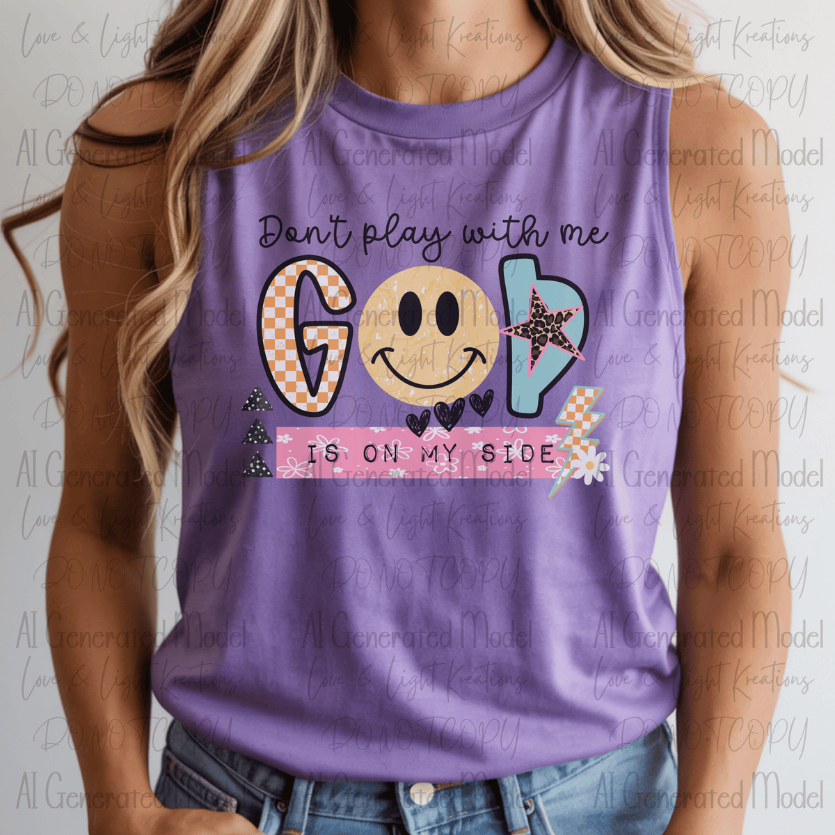Don't Play with Me God is on My Side Smiley Face Retro