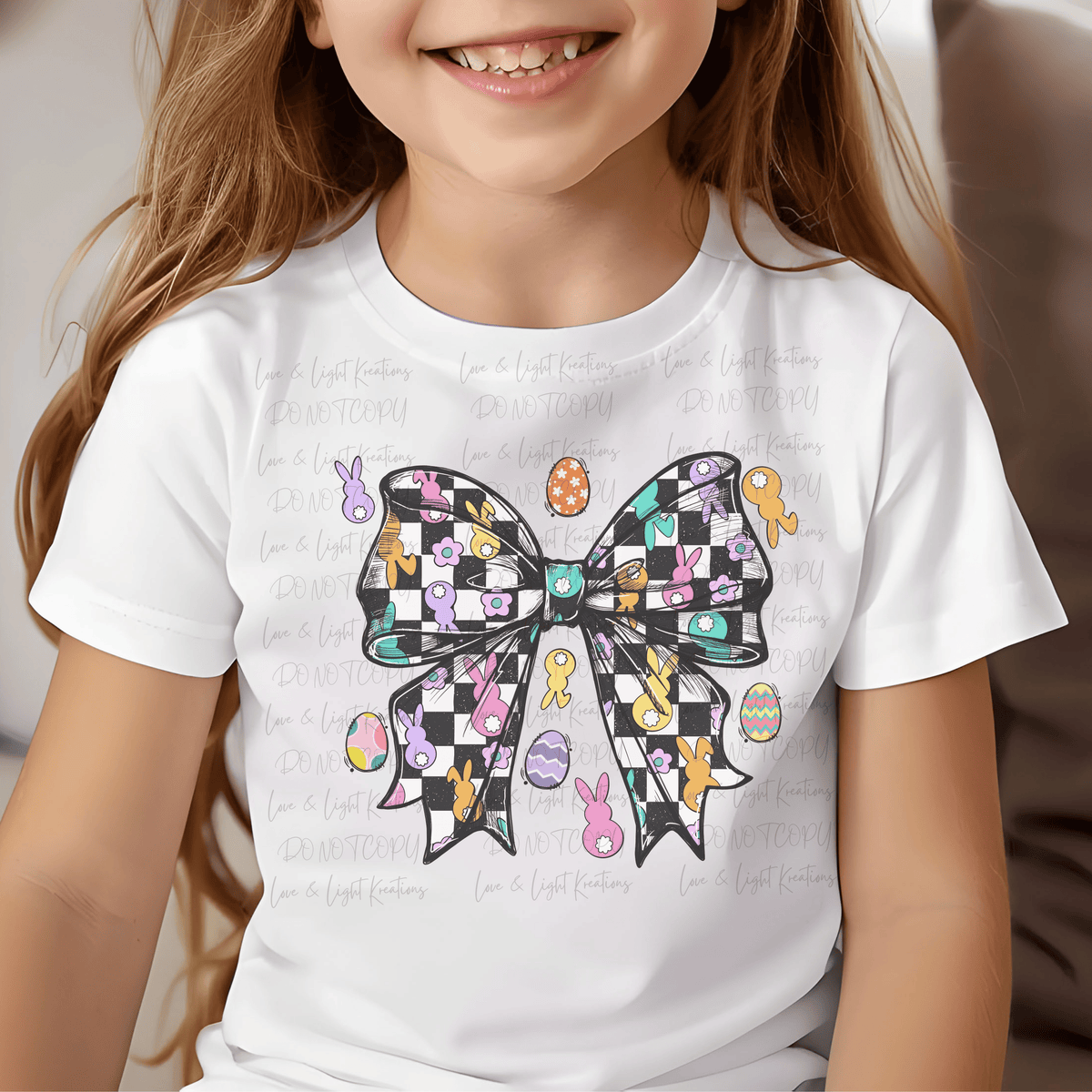 Easter Bunnies and Eggs with Checkered Coquette Bow