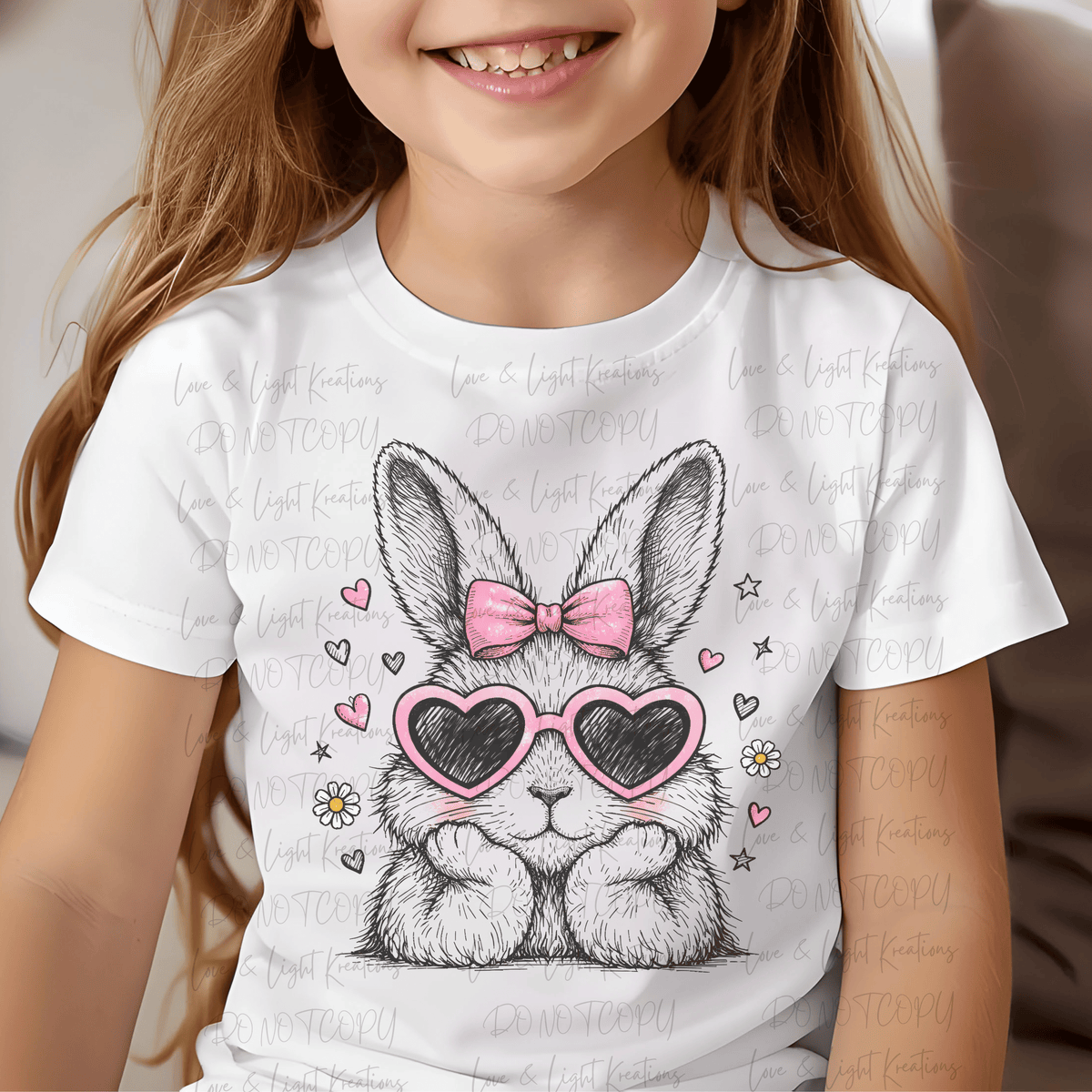 Easter Bunny Wearing Heart Glasses with a Bow