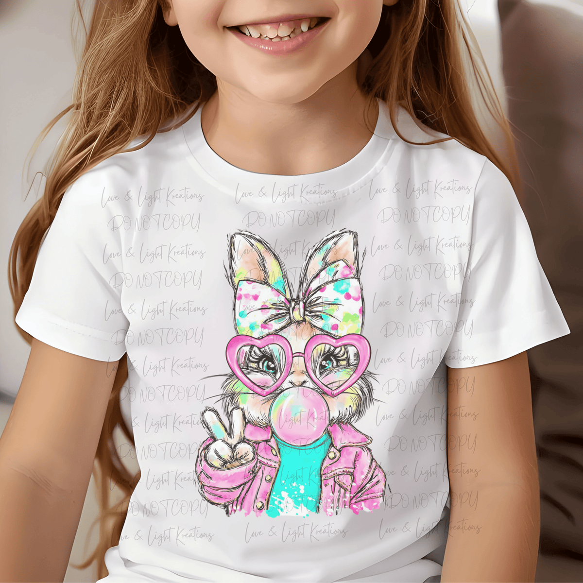 Easter Bunny with Paint Splatter with Heart Glasses and Peace Sign