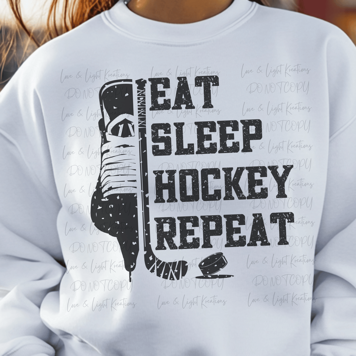 Eat Sleep Hockey Repeat with Skate, Stick, and Puck