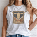 Edgy Western Cow Skull Leopard Print Stamp and Desert Scene