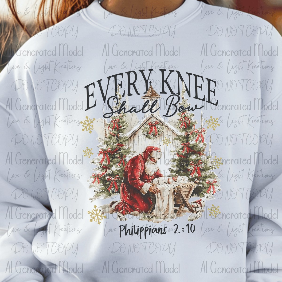 Every Knee Shall Bow Santa Bowing by Manger