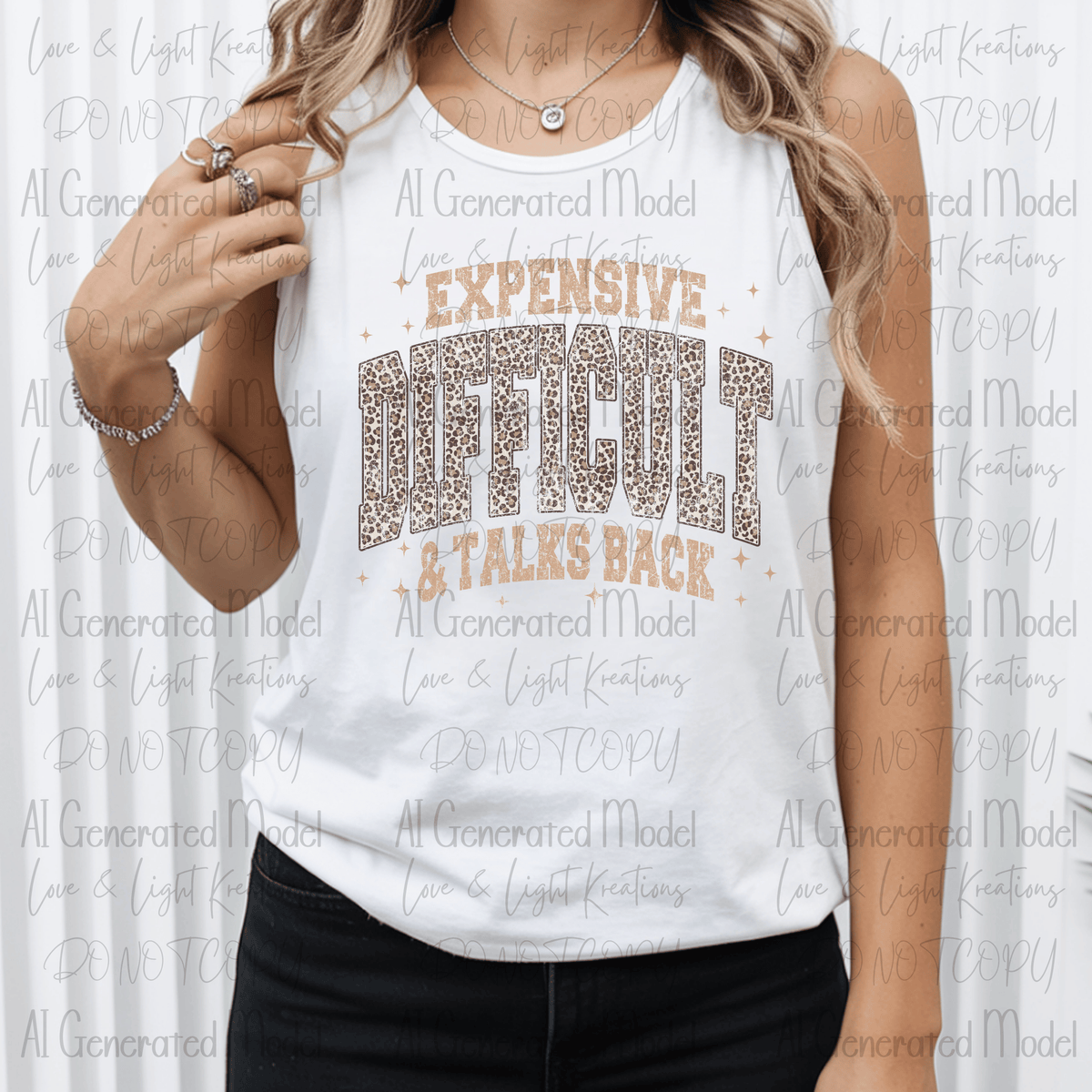 Expensive Difficult and Talks Back Leopard Print with Brown Letters