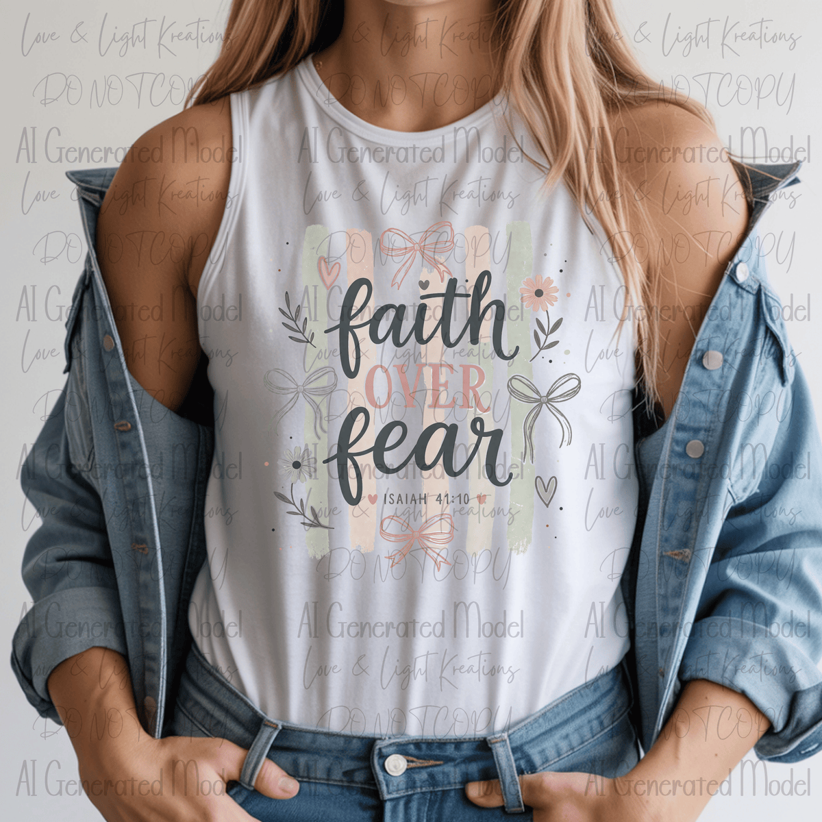 Faith Over Fear Green and Pink Bows, Flowers, and Stripes