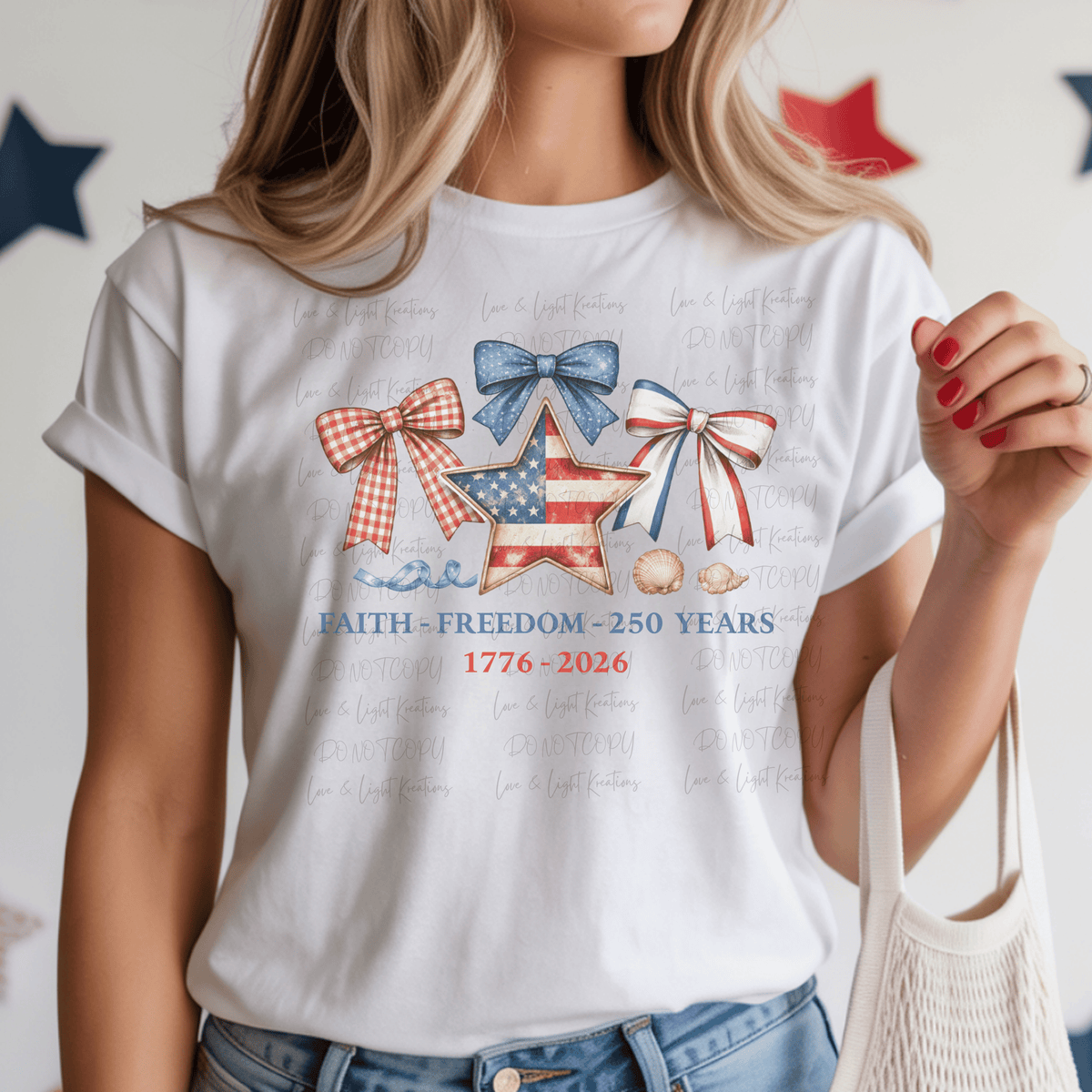 Faith, Freedom, 250 Years with Coquette Bows and Star 4th of July