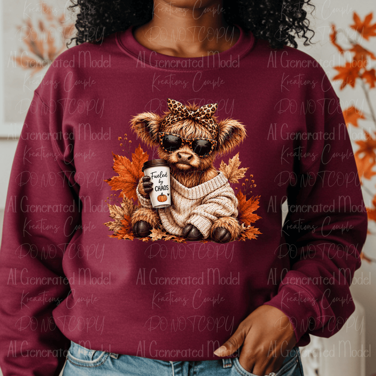 Fall Highland Cow with Coffee