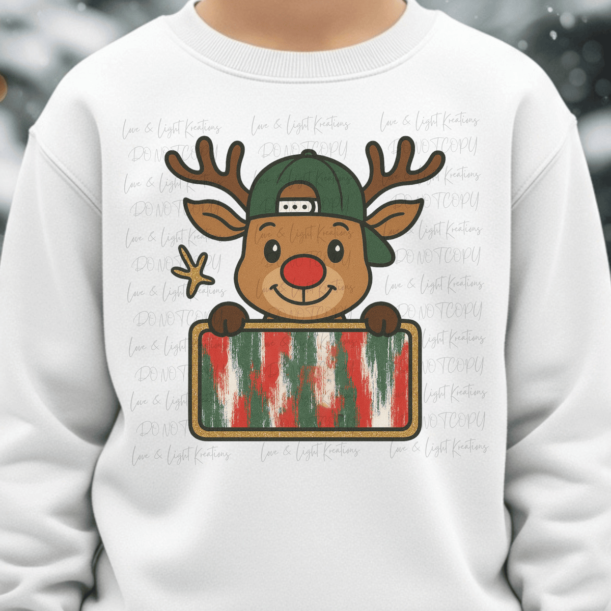 Faux Glitter Distressed Red Nose Reindeer