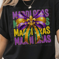 Faux Glitter Repeated Mardi Gras Coquette Bow with Stripes