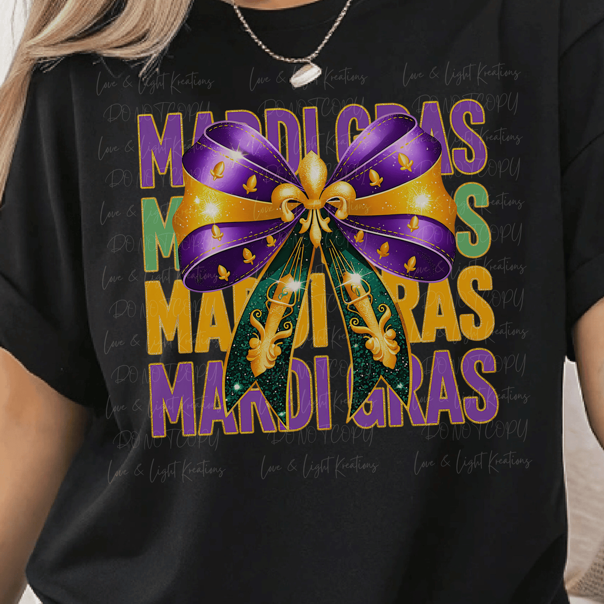 Faux Glitter Repeated Mardi Gras Fleur de lis Bow