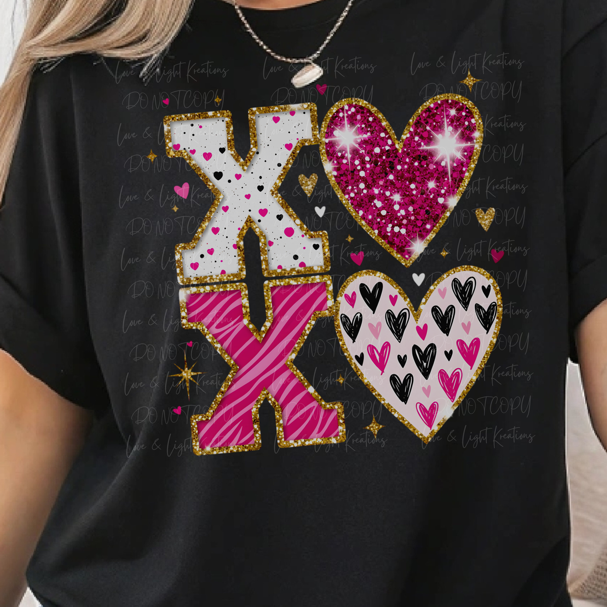 Faux Glitter XOXO with Hearts