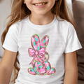 Faux Glitter, Pink, and Teal Paint Stroke Easter Bunny with Bow
