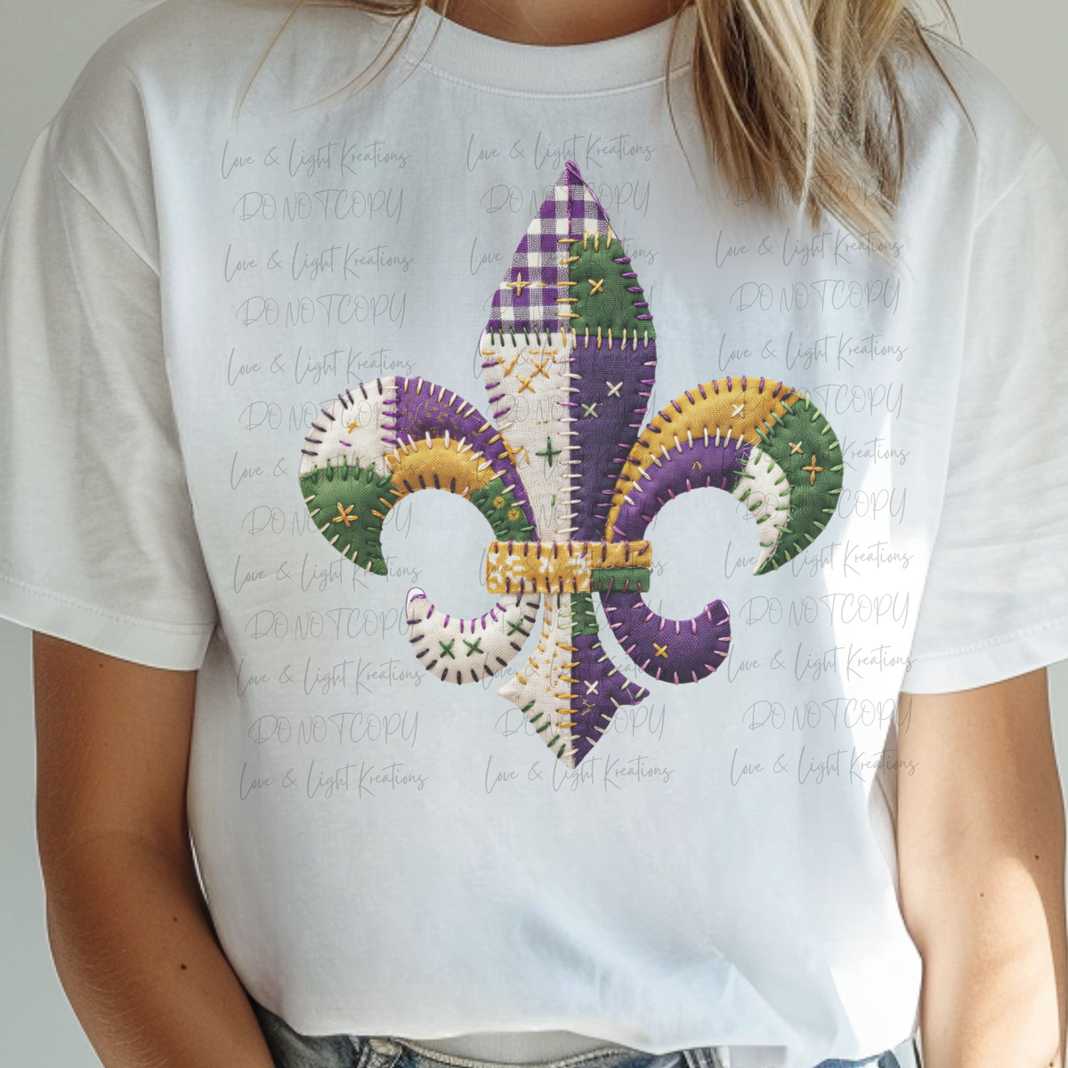 Faux Patchwork Mardi Gras fleur de lis
