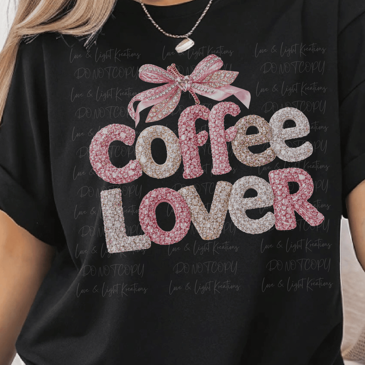 Faux Pink and White Rhinestone Coffee Lover