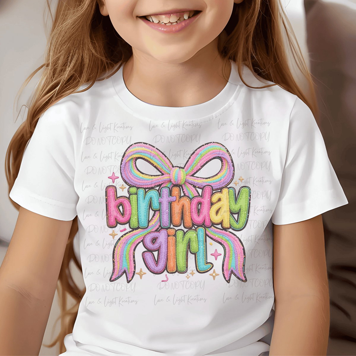 Faux Reinstone Birthday Girl with Coquette Bow