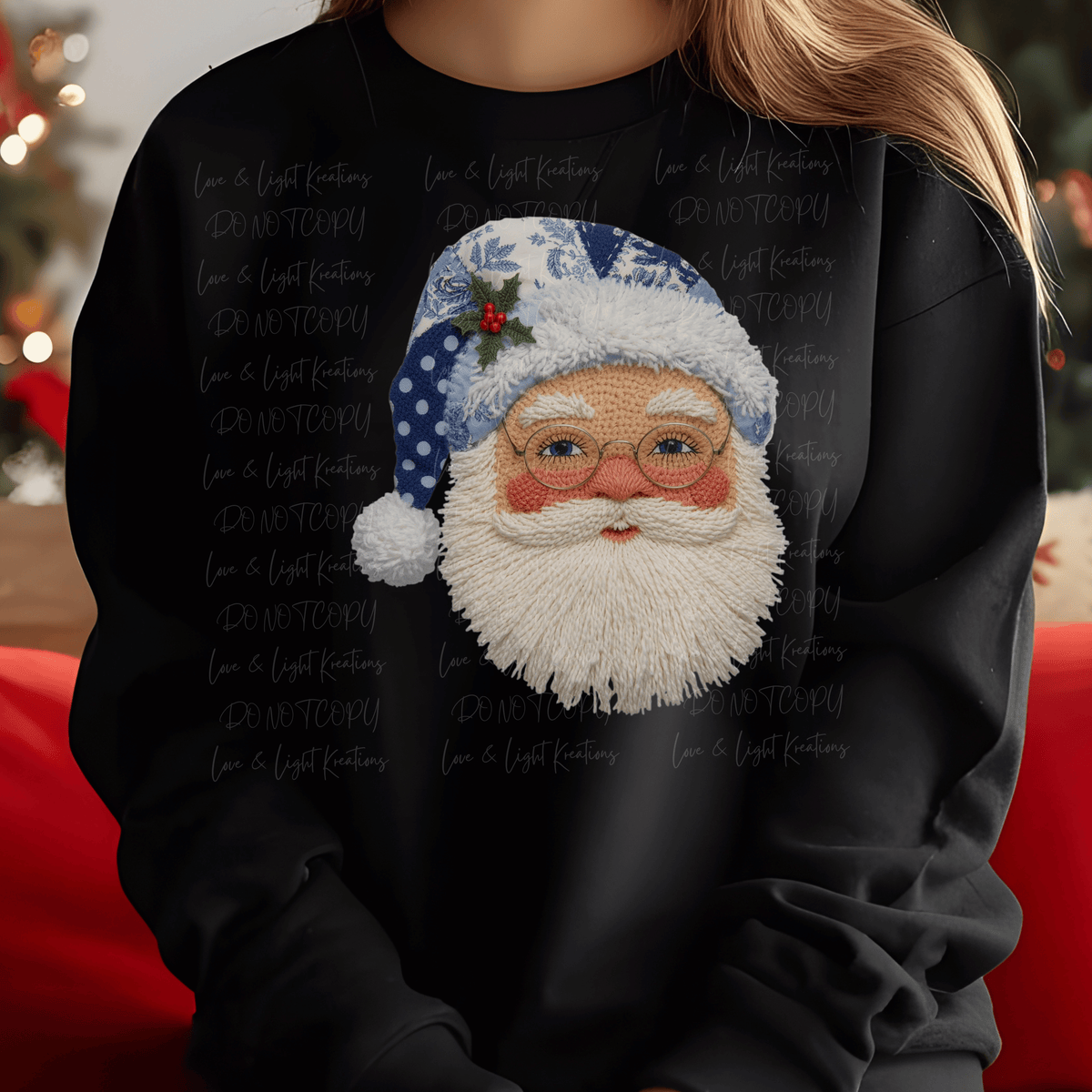 Faux Yarn Blue Hat Santa