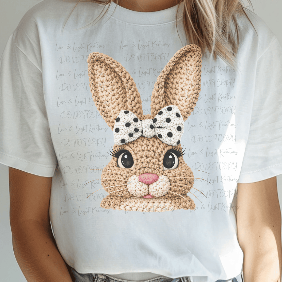 Faux Yarn Easter Bunny with White and Black Bow