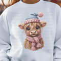 Faux Yarn Highland Cow with Hat and Pink Scarf