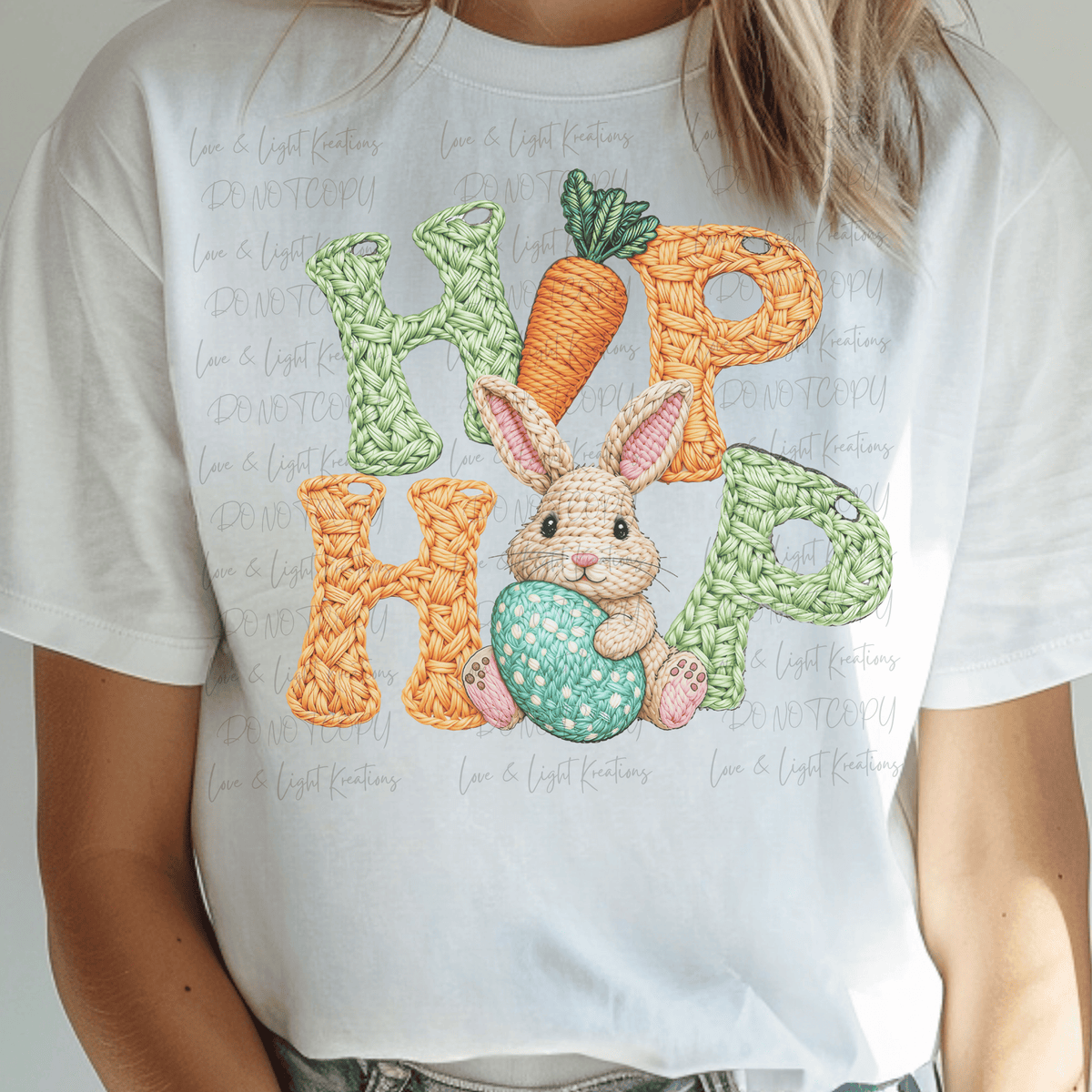 Faux Yarn Hip Hop with Easter Bunny, Egg, and Carrot