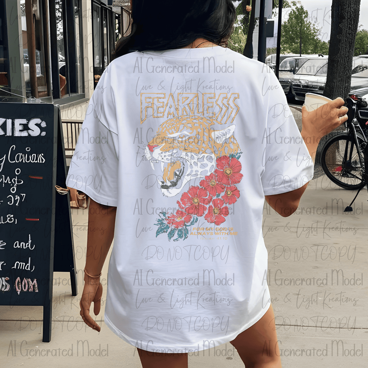 Fearless Leopard Head Red Flowers Isaiah 41_10 Distressed