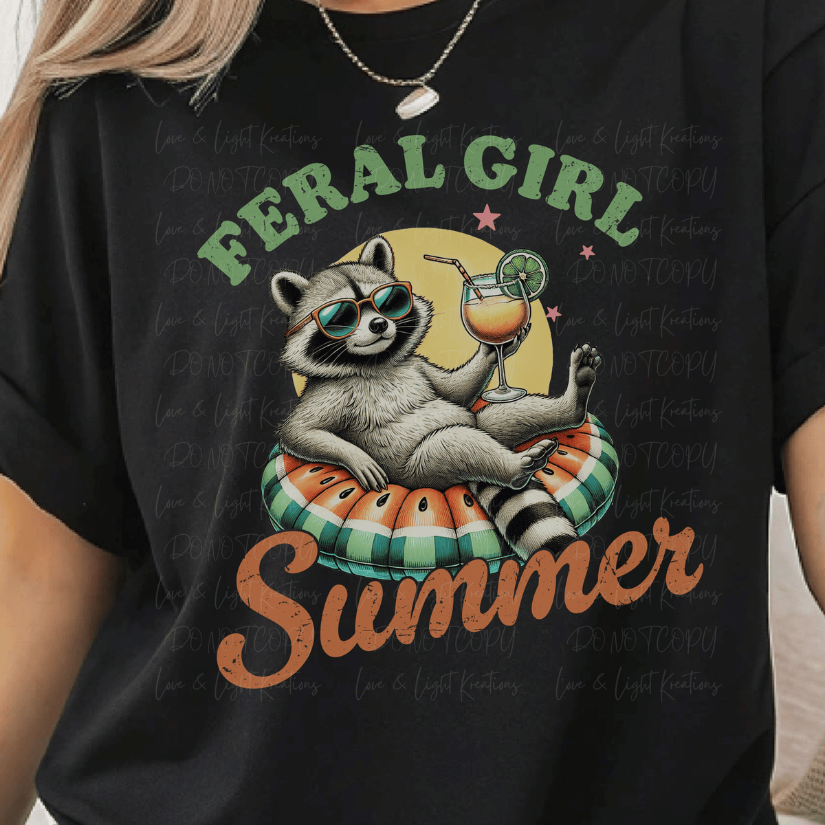 Feral Girl Summer with Racoon and Watermelon Float