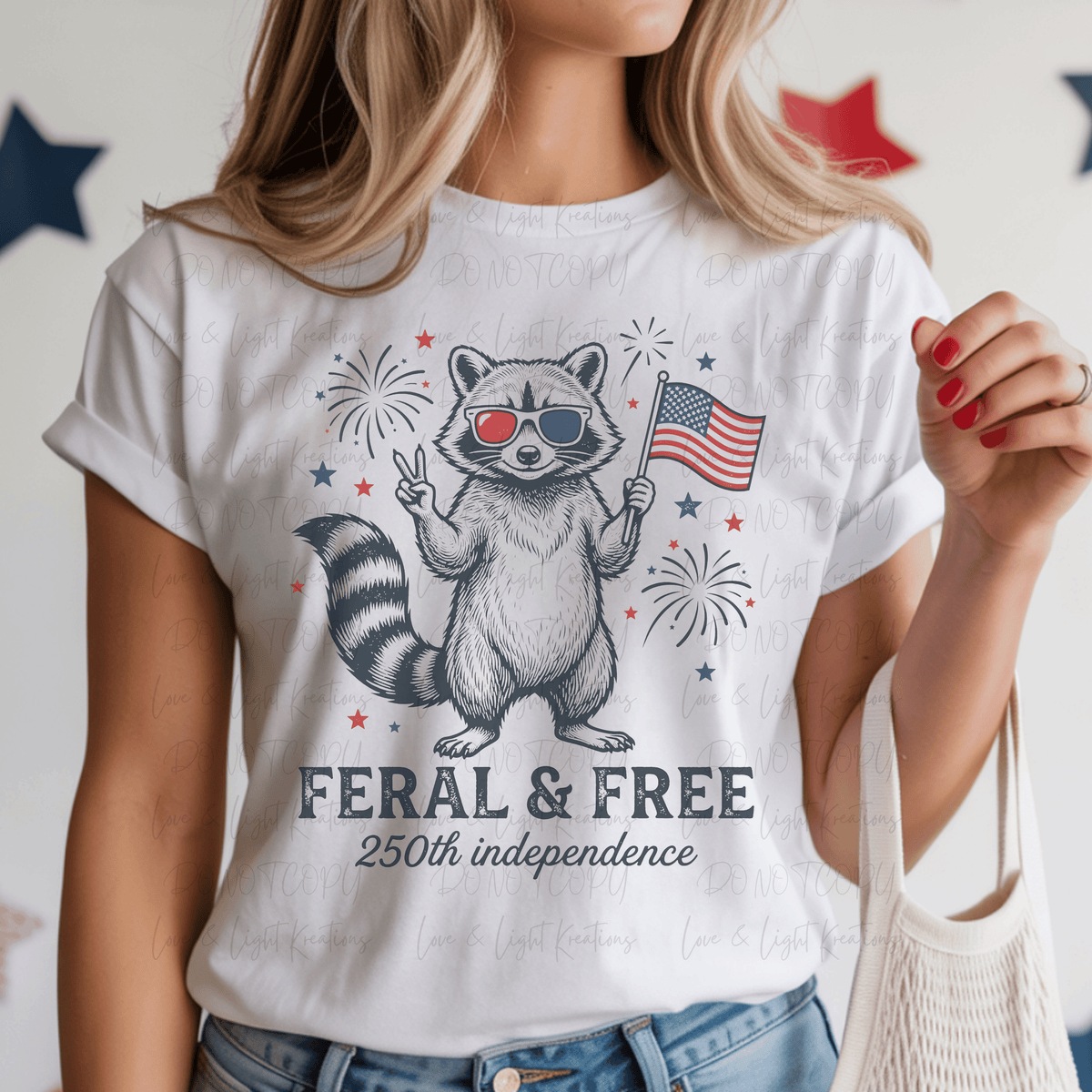 Feral and Free 250th Independence with Racoon and Flag
