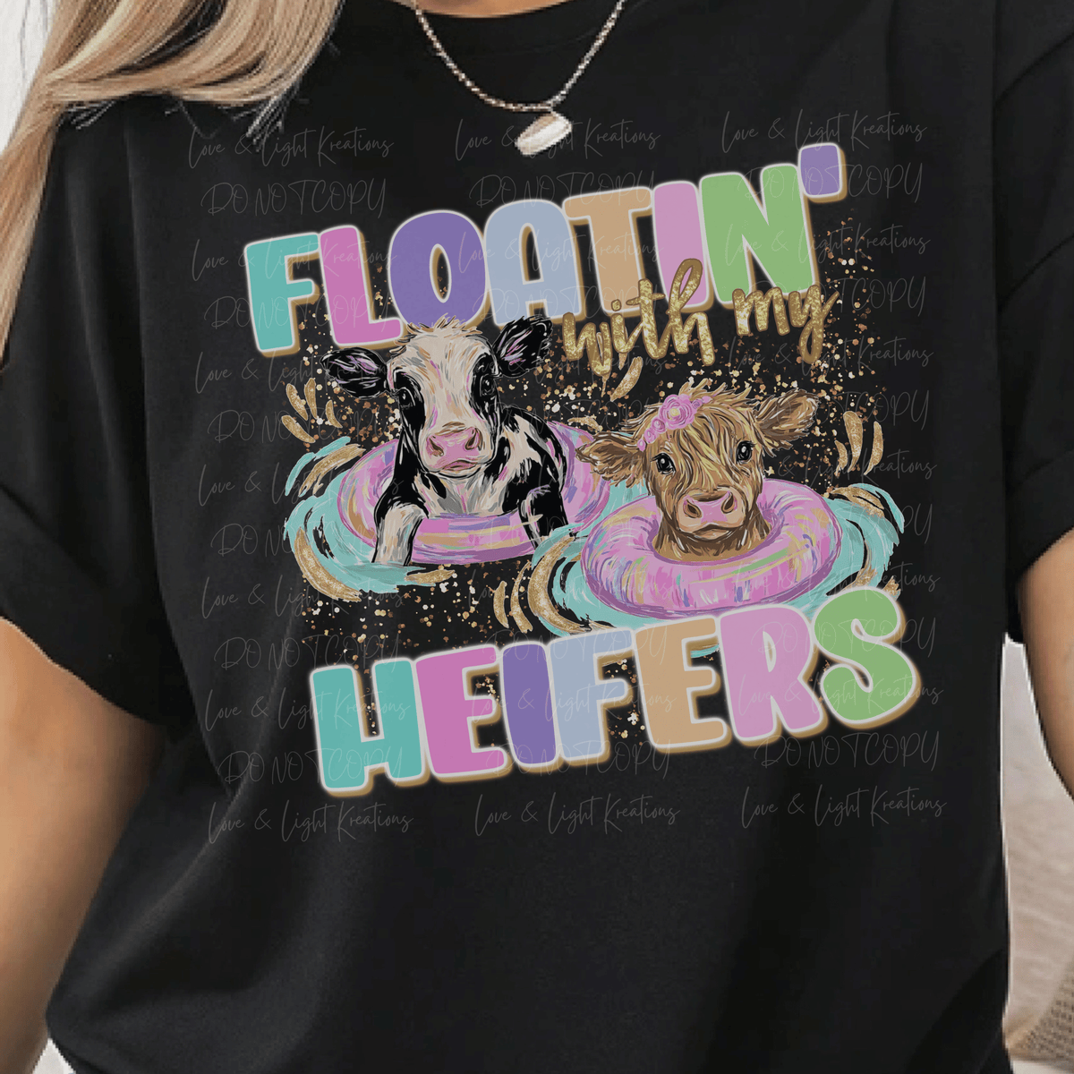 Floatin With My Heifers with Faux Glitter Paint Stroke Floating Cows