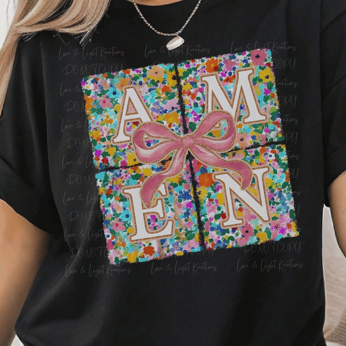 Floral Amen Square with Coquette Bow