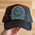 Floral Blue Peace Sign Smiley Face