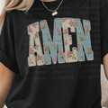 Floral Cream and Blue Amen with Pearl Border