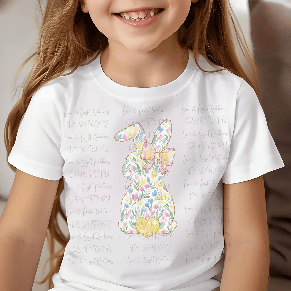 Floral Easter Bunny with Faux Glitter Heart Tail and Bow