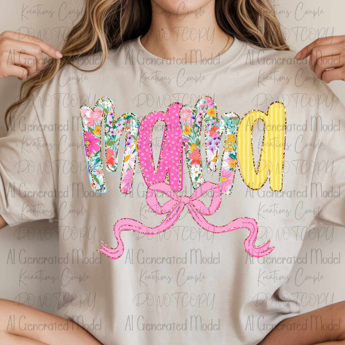 Floral Mama with Gold Outline