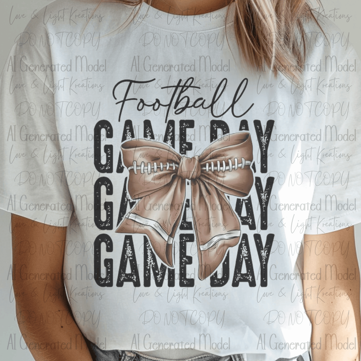 Football Game Day Distressed with Football Coquette Bow