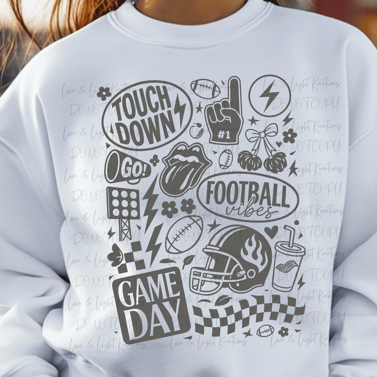 Football Touchdown Game Day Grey